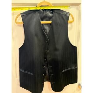 Classic Men's Black Regular Fit Pinstripe Suit Vest 2 Front Pocket